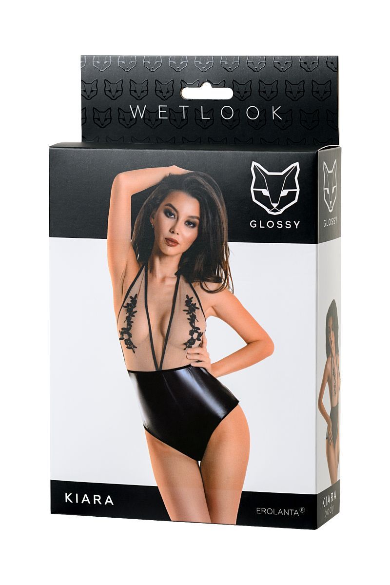 Боди Glossy Katherine из материала Wetlook на шнуровке, черное, M  955019-M - Erolanta - Эротические боди - Купить