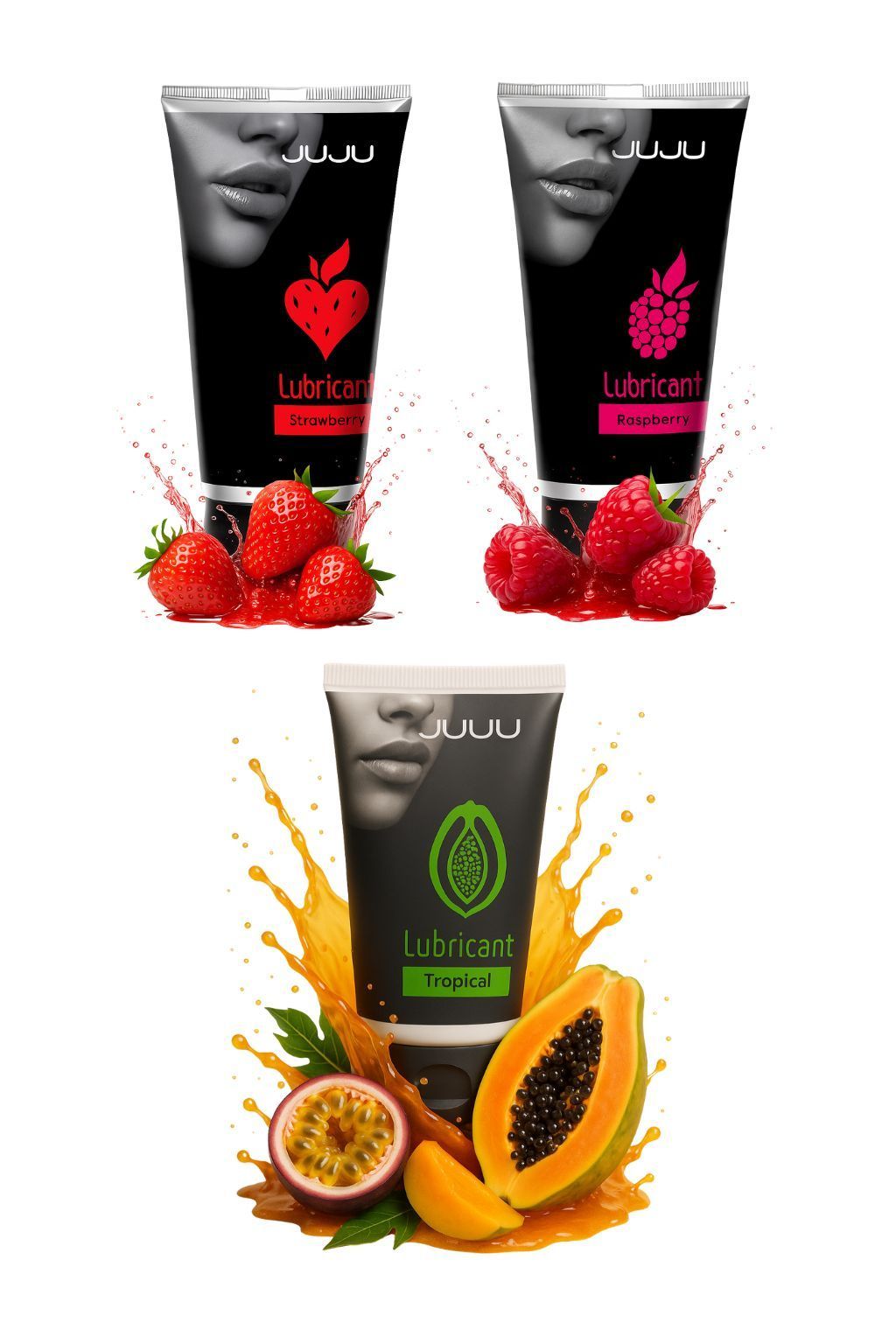 набор из 3 съедобных лубрикантов juju (клубника, малина, тропические фрукты) от магазина «Зона Белья»