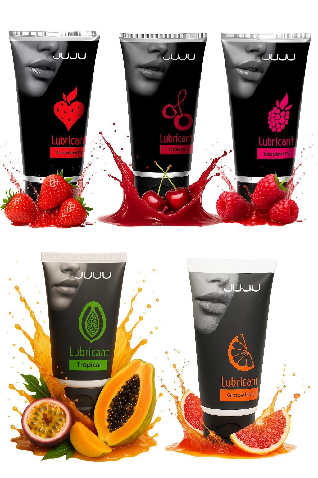 набор из 5 съедобных лубрикантов juju (клубника, малина, тропические фрукты, вишня, грейпфрут) от магазина «Зона Белья»