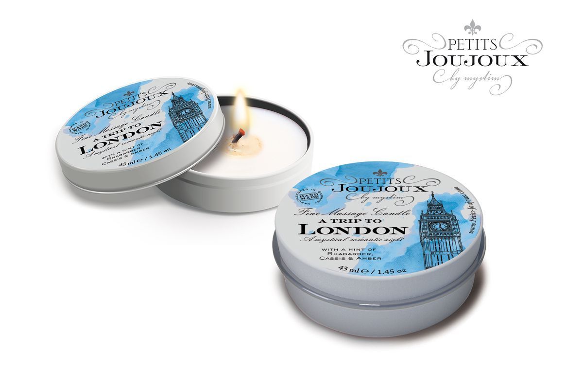 массажная свеча petits joujoux petits joujoux london с ароматом ревеня, амбры и чёрной смородины - 33 гр. от магазина «Зона Белья»