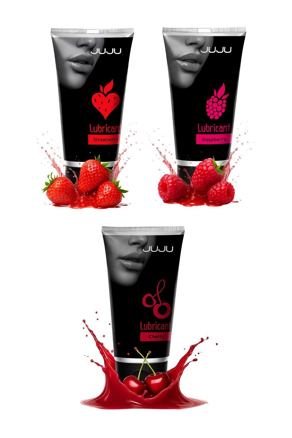 набор из 3 съедобных лубрикантов juju (клубника, малина, вишня) от магазина «Зона Белья»