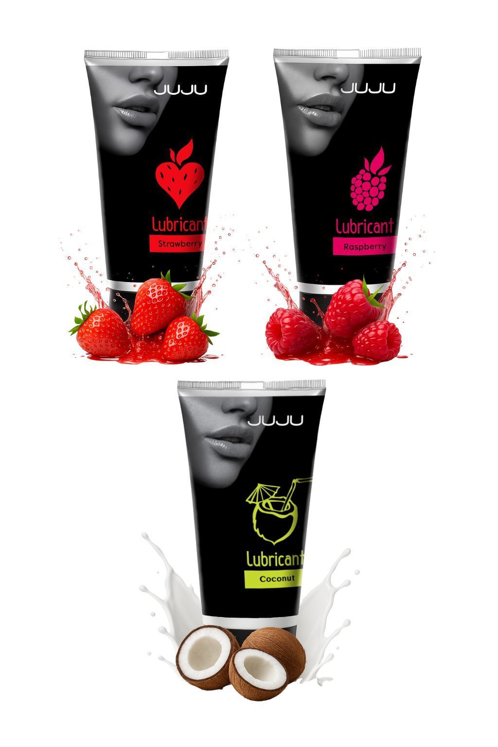 набор из 3 съедобных лубрикантов juju (клубника, малина, кокос) от магазина «Зона Белья»