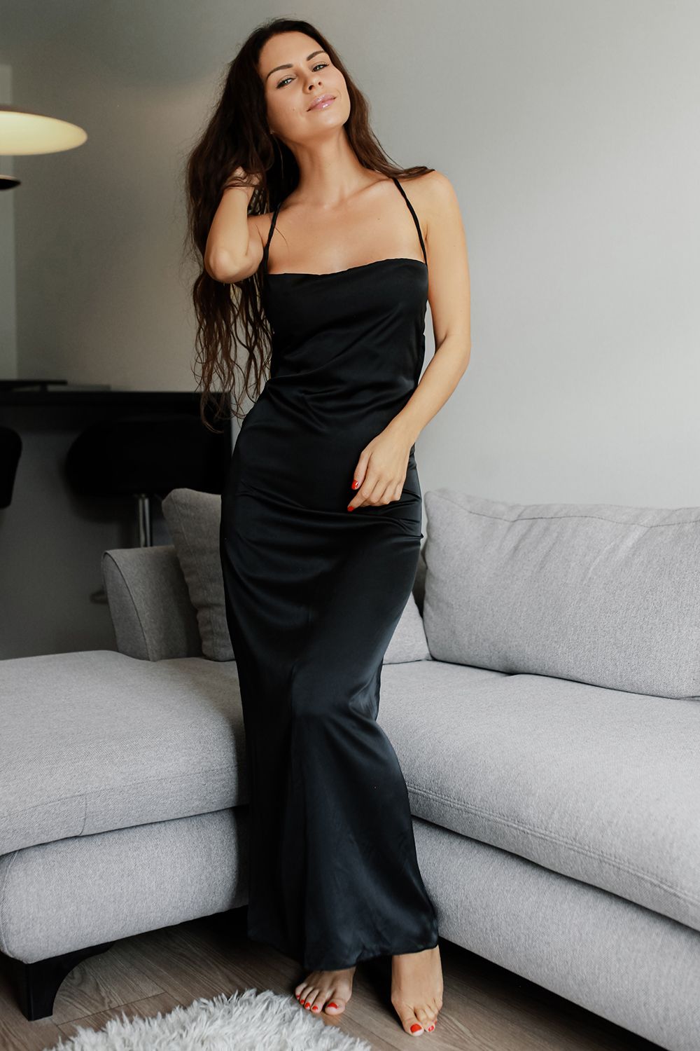 платье-комбинация миди черное 7146 от магазина «Зона Белья»