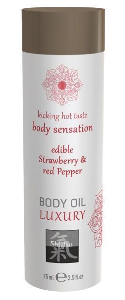 съедобное массажное масло с ароматом клубники и красного перца - 75 мл. от магазина «Зона Белья»