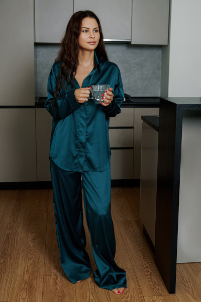 пижама брюки и рубашка темно-зеленого цвета 7149 от магазина «Зона Белья»