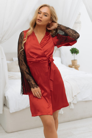 халат короткий с кружевными рукавами красный 7245 купить по доступной цене в интернет-магазине Zonabelya.ru! 