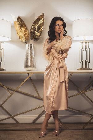 халат-накидка с боа розовый 7131 купить по доступной цене в интернет-магазине Zonabelya.ru! 