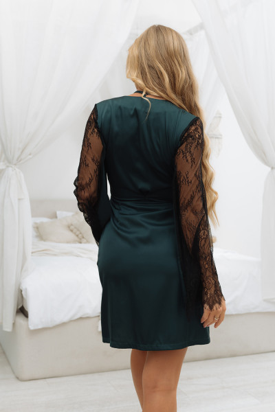 халат 7138 короткий с кружевными рукавами тёмно-зелёный от магазина «Зона Белья»