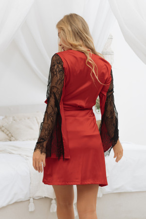 халат короткий с кружевными рукавами красный 7245 купить по доступной цене в интернет-магазине Zonabelya.ru! 