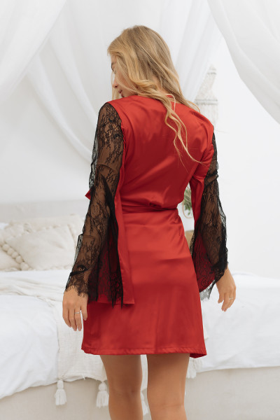 халат короткий с кружевными рукавами красный 7245 от магазина «Зона Белья»