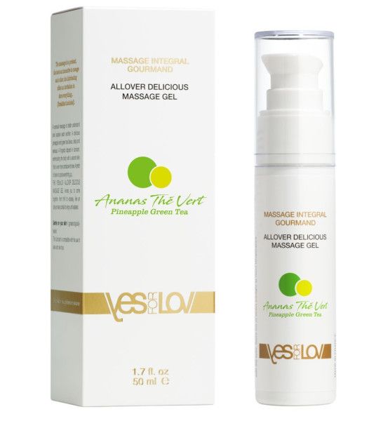 универсальный массажный гель 3-в-1 allover delicious massage gel с ароматом ананаса и зеленого чая - 50 мл. от магазина «Зона Белья»