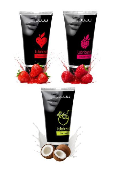 набор из 3 съедобных лубрикантов juju (клубника, малина, кокос) от магазина «Зона Белья»