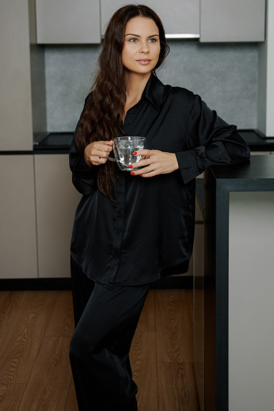 пижама брюки и рубашка черного цвета 7149 от магазина «Зона Белья»