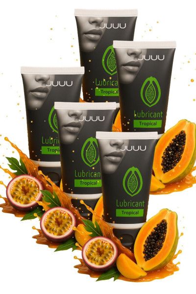 набор из 5 съедобных лубрикантов juju со вкусом тропических фруктов от магазина «Зона Белья»