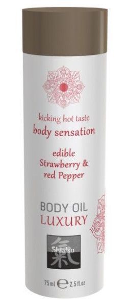 съедобное массажное масло с ароматом клубники и красного перца - 75 мл. от магазина «Зона Белья»